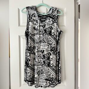 Black and White Newspaper Print Top